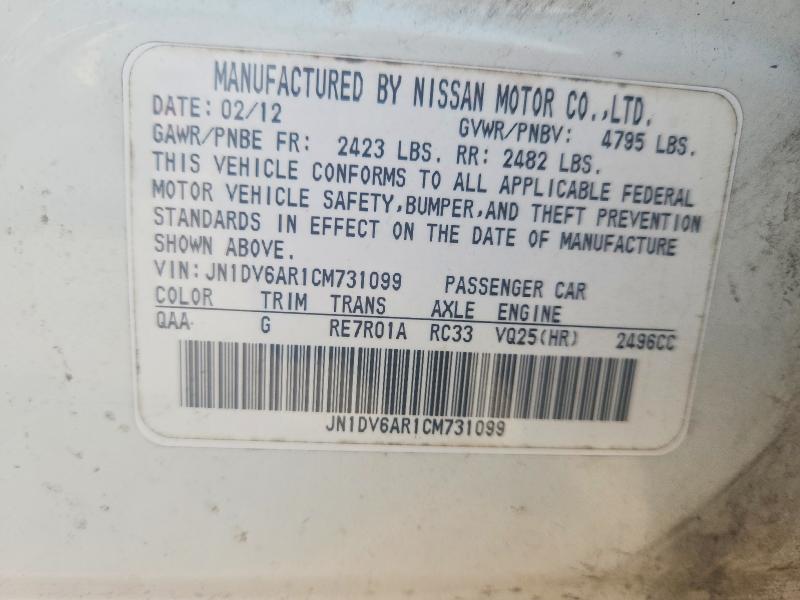 61513276 :رقم المزاد ، JN1DV6AR1CM731099 vin ، 2012 Infiniti G25 Sedan مزاد بيع