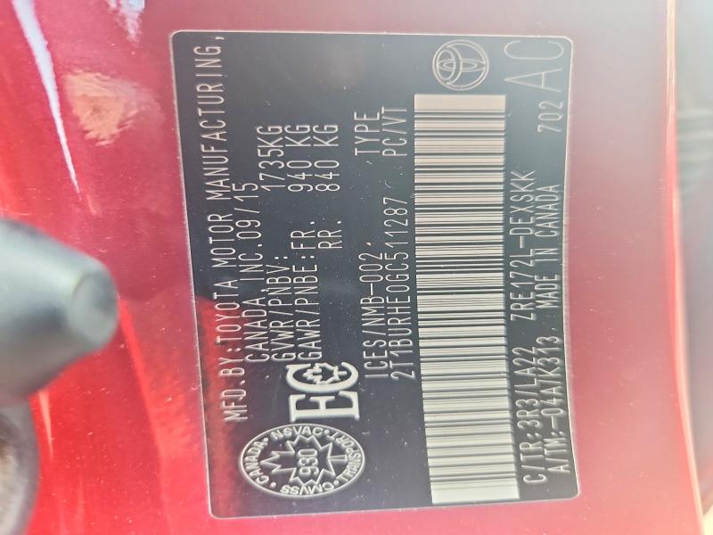 Aukcja sprzedaży 2016 Toyota Corolla, vin: 2T1BURHE0GC511287, numer aukcji: 61007666