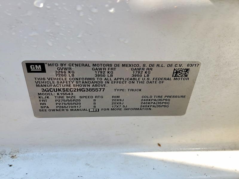 Продажа на аукционе авто 2017 Chevrolet Silverado, vin: 3GCUKSEC2HG385577, номер лота: 62461936
