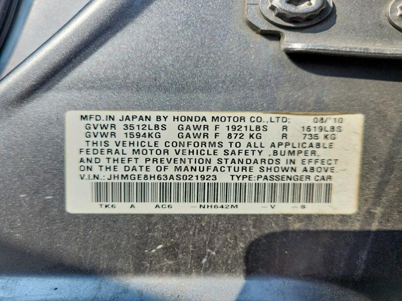 Продаж на аукціоні авто 2010 Honda Fit, vin: JHMGE8H63AS021923, номер лоту: 61374736