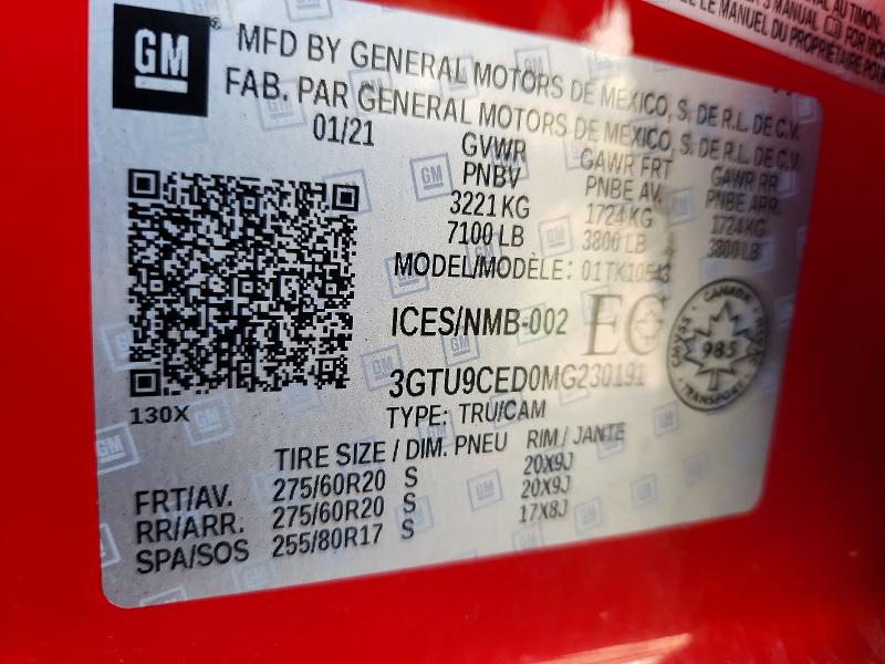 58890186 :رقم المزاد ، 3GTU9CED0MG230191 vin ، 2021 Gmc Sierra مزاد بيع