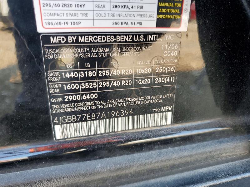 60596586 :رقم المزاد ، 4JGBB77E87A196394 vin ، 2007 Mercedes-benz Ml مزاد بيع