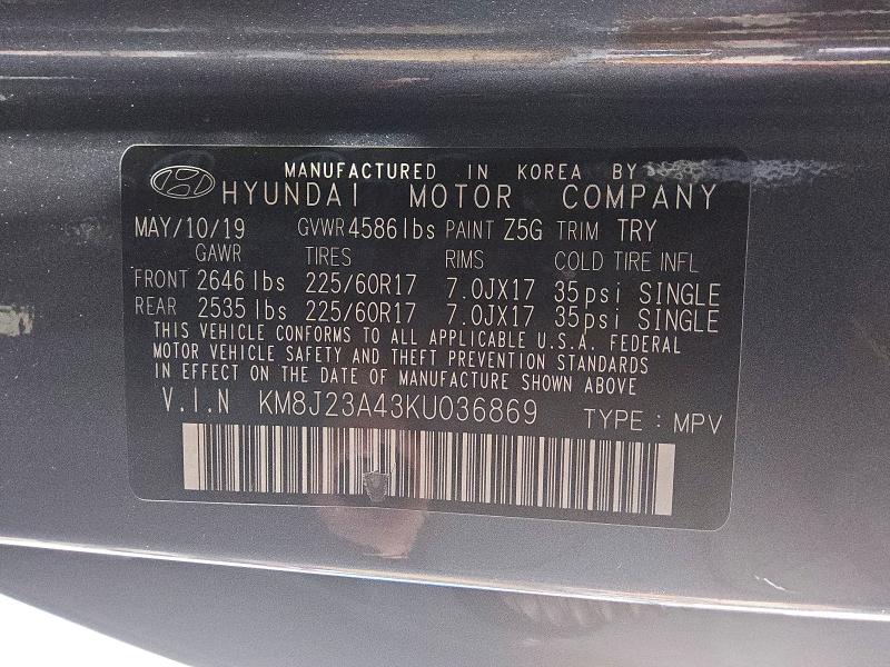Продажа на аукционе авто 2019 Hyundai Tucson, vin: KM8J23A43KU036869, номер лота: 63329676
