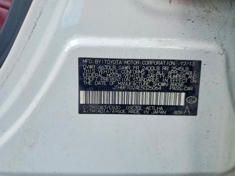 2014 Lexus Is მანქანა იყიდება აუქციონზე, vin: JTHBF1D24E5025064, აუქციონის ნომერი: 60244086