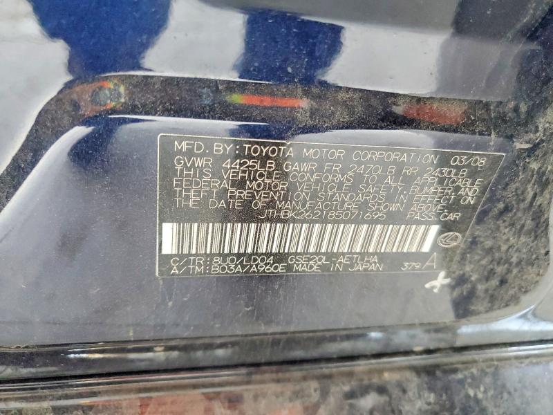 Aukcja sprzedaży 2008 Lexus Is, vin: JTHBK262185071695, numer aukcji: 60037296