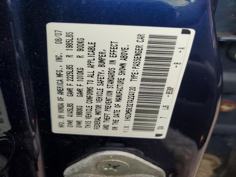 62209796 :رقم المزاد ، 1HGCM56327A224120 vin ، 2007 Honda Accord مزاد بيع
