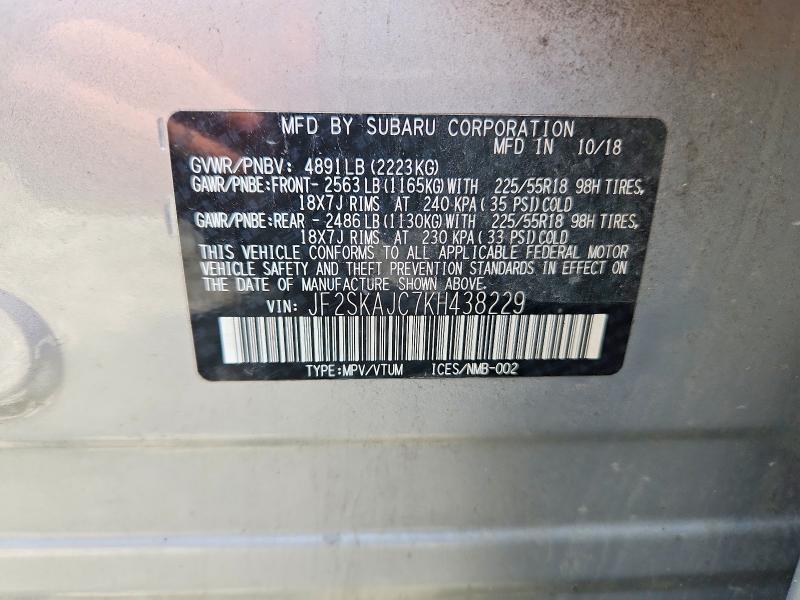 61904906 :رقم المزاد ، JF2SKAJC7KH438229 vin ، 2019 Subaru Forester مزاد بيع