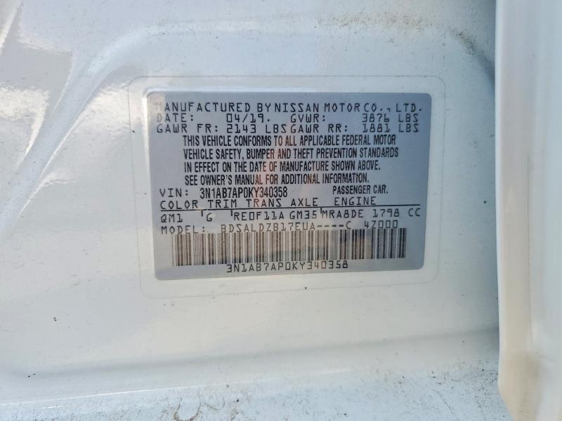 Aukcja sprzedaży 2019 Nissan Sentra, vin: 3N1AB7AP0KY340358, numer aukcji: 59371906