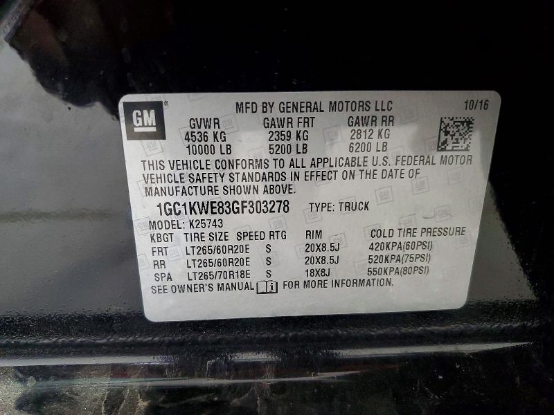 Aukcja sprzedaży 2016 Chevrolet Silverado, vin: 1GC1KWE83GF303278, numer aukcji: 60647726