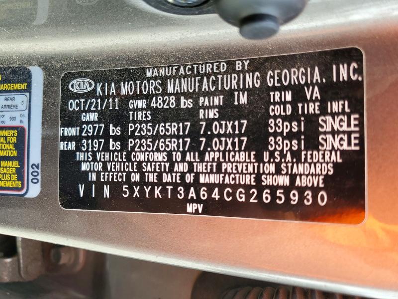 Aukcja sprzedaży 2012 Kia Sorento, vin: 5XYKT3A64CG265930, numer aukcji: 61021366