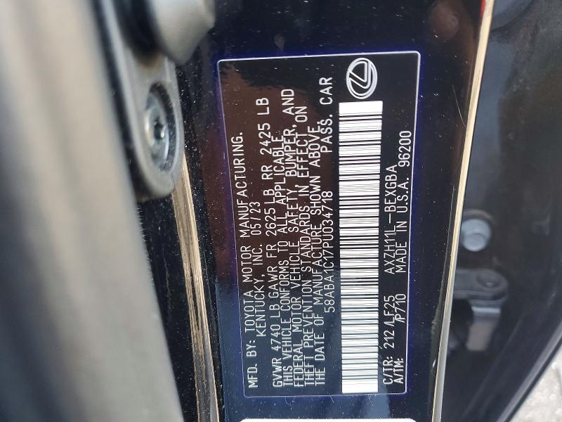 Aukcja sprzedaży 2023 Lexus Es, vin: 58ABA1C17PU034718, numer aukcji: 62267846