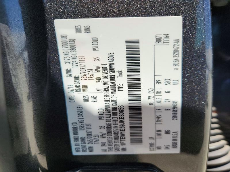 Продаж на аукціоні авто 2018 Ford F150, vin: 1FTEW1E59JKE80656, номер лоту: 61816296