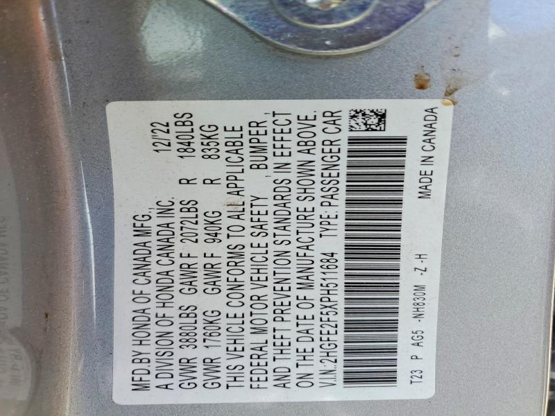 Продаж на аукціоні авто 2023 Honda Civic, vin: 2HGFE2F5XPH511684, номер лоту: 60260306