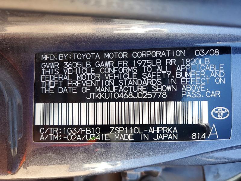 2008 Scion Xd მანქანა იყიდება აუქციონზე, vin: JTKKU10468J025778, აუქციონის ნომერი: 60419726