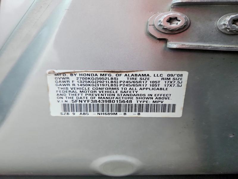 Продаж на аукціоні авто 2009 Honda Pilot, vin: 5FNYF38439B015648, номер лоту: 62900296