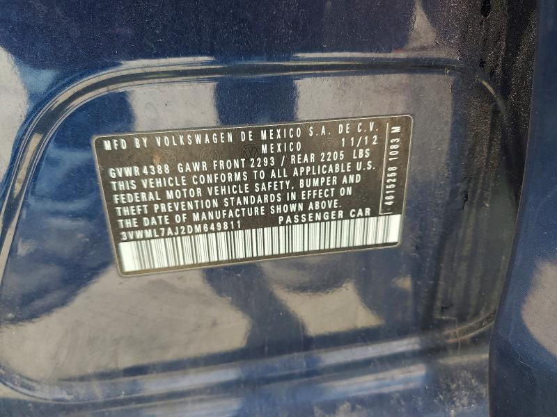 2013 Volkswagen Jetta მანქანა იყიდება აუქციონზე, vin: 3VWML7AJ2DM649811, აუქციონის ნომერი: 60038476
