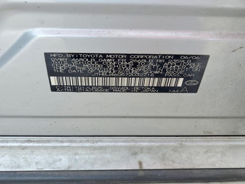 Aukcja sprzedaży 2007 Lexus Es, vin: JTHBJ46G572032716, numer aukcji: 61860786