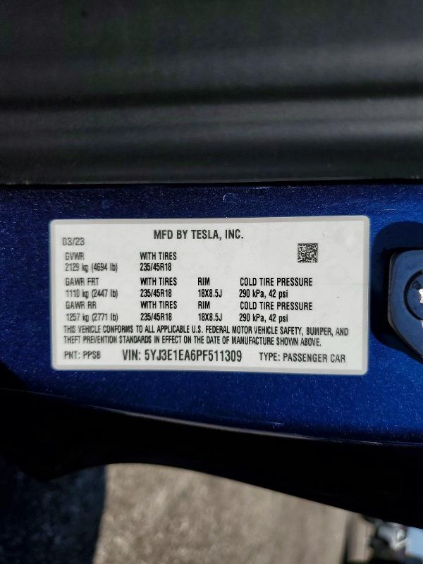 Aukcja sprzedaży 2023 Tesla Model 3, vin: 5YJ3E1EA6PF511309, numer aukcji: 60482346
