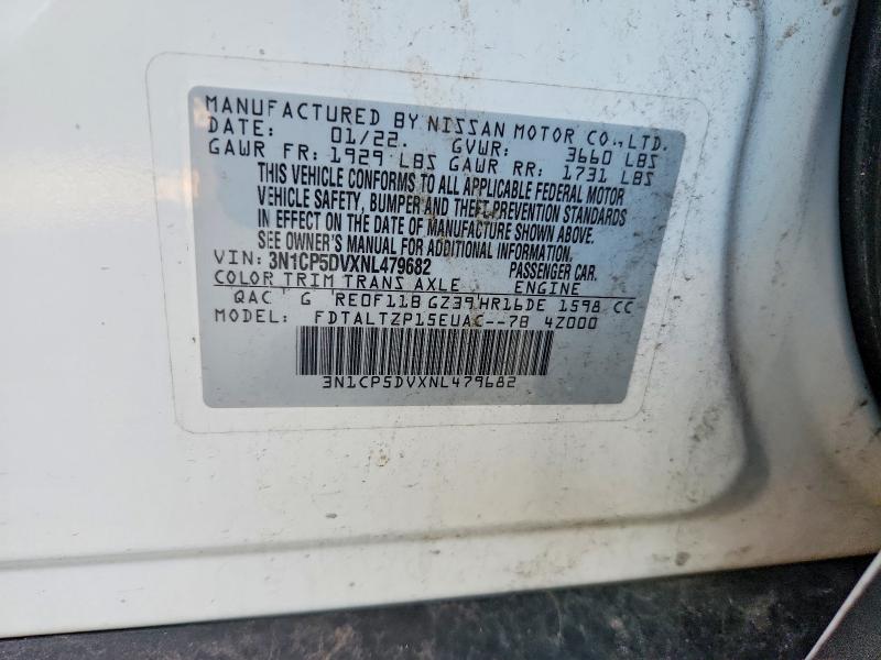2022 Nissan Kicks მანქანა იყიდება აუქციონზე, vin: 3N1CP5DVXNL479682, აუქციონის ნომერი: 62689376