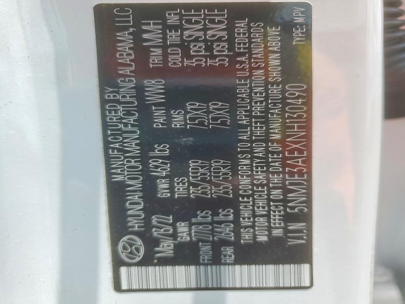2022 Hyundai Tucson მანქანა იყიდება აუქციონზე, vin: 5NMJE3AEXNH130490, აუქციონის ნომერი: 51925256