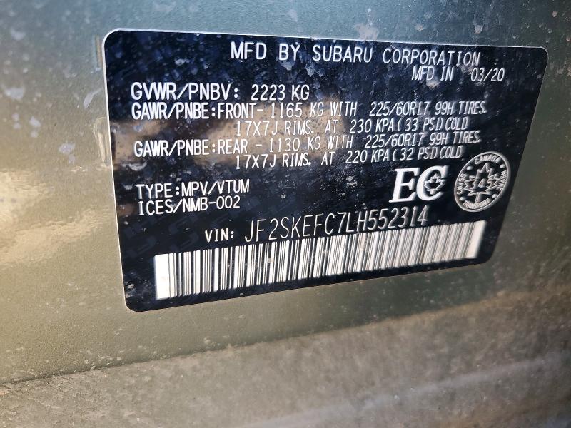 58537006 :رقم المزاد ، JF2SKEFC7LH552314 vin ، 2020 Subaru Forester مزاد بيع