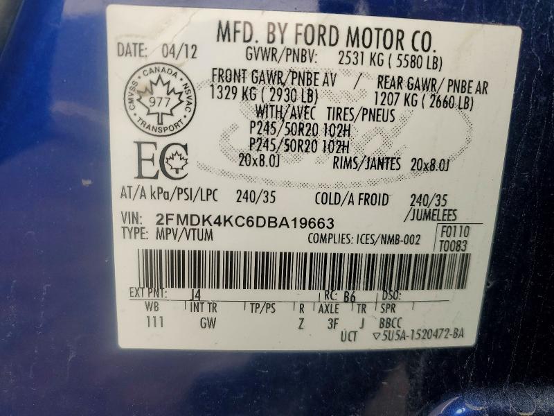 Aukcja sprzedaży 2013 Ford Edge, vin: 2FMDK4KC6DBA19663, numer aukcji: 61706116