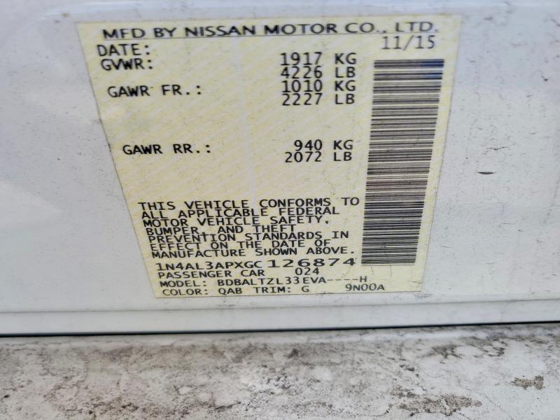 Aukcja sprzedaży 2016 Nissan Altima, vin: 1N4AL3APXGC126874, numer aukcji: 58521836