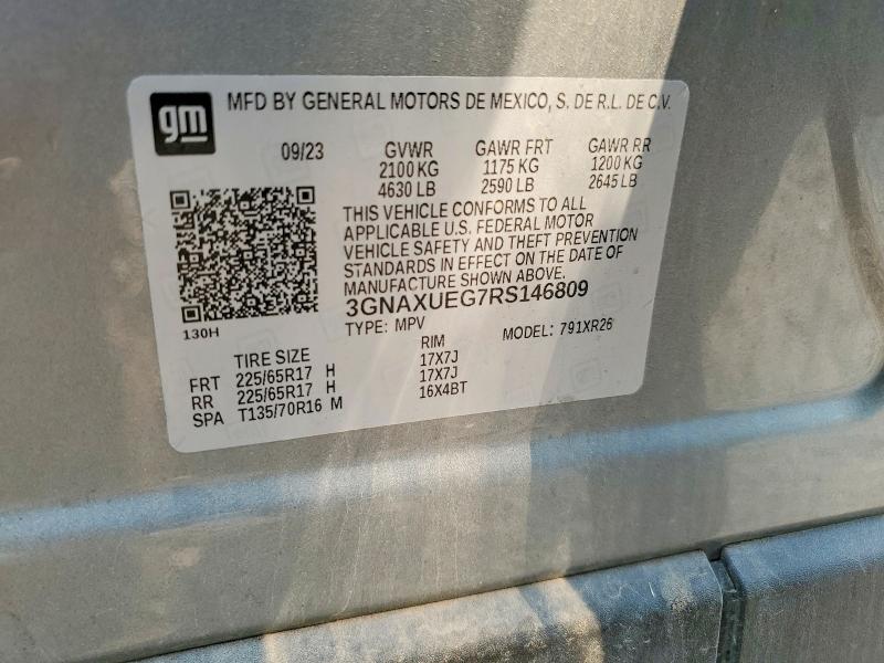 61529826 :رقم المزاد ، 3GNAXUEG7RS146809 vin ، 2024 Chevrolet Equinox مزاد بيع