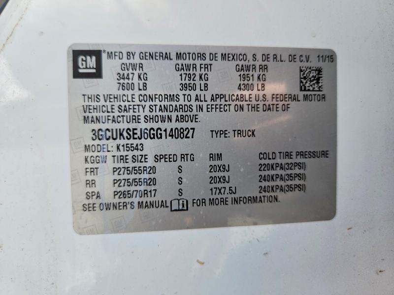 Aukcja sprzedaży 2016 Chevrolet Silverado, vin: 3GCUKSEJ6GG140827, numer aukcji: 61325526