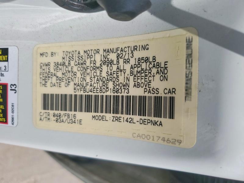 2013 Toyota Corolla მანქანა იყიდება აუქციონზე, vin: 5YFBU4EE8DP160373, აუქციონის ნომერი: 59326976