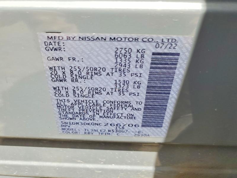 Продаж на аукціоні авто 2022 Nissan Pathfinder, vin: 5N1DR3DK0NC266706, номер лоту: 60652626