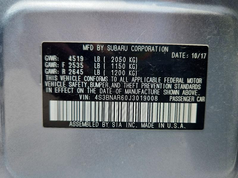 59730596 :رقم المزاد ، 4S3BNAR60J3019008 vin ، 2018 Subaru Legacy مزاد بيع