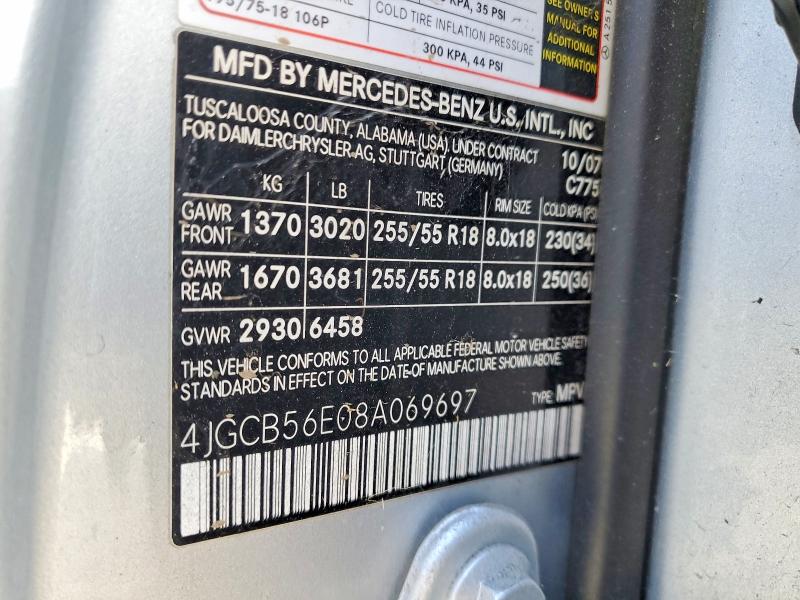 60026116 :رقم المزاد ، 4JGCB56E08A069697 vin ، 2008 Mercedes-benz R مزاد بيع