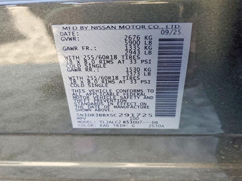 63198526 :رقم المزاد ، 5N1DR3BBXSC291725 vin ، 2025 Nissan Pathfinder مزاد بيع