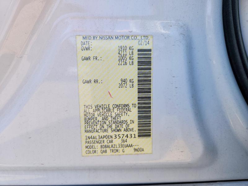 2014 Nissan Altima მანქანა იყიდება აუქციონზე, vin: 1N4AL3AP0EN357431, აუქციონის ნომერი: 62994926