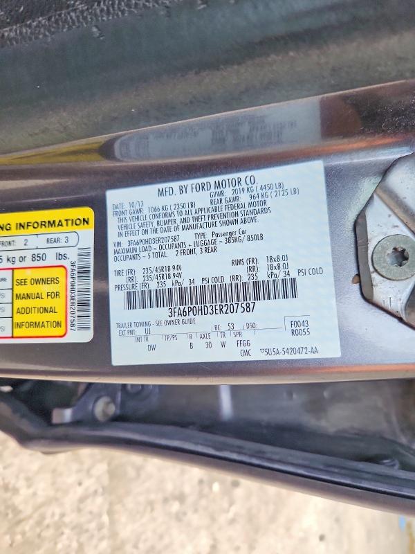 Продаж на аукціоні авто 2014 Ford Fusion, vin: 3FA6P0HD3ER207587, номер лоту: 62680386