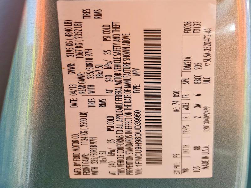 2013 Ford Escape მანქანა იყიდება აუქციონზე, vin: 1FMCU9H98DUD39950, აუქციონის ნომერი: 60865056