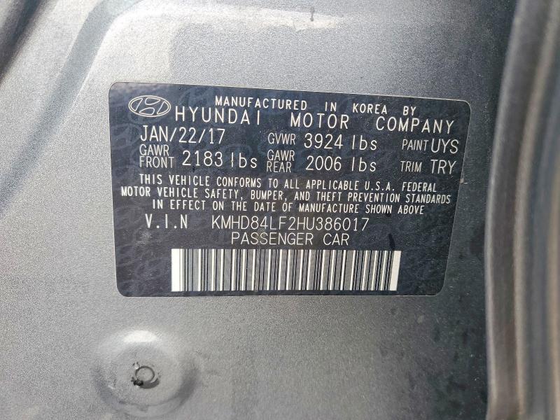 Aukcja sprzedaży 2017 Hyundai Elantra, vin: KMHD84LF2HU386017, numer aukcji: 60228936