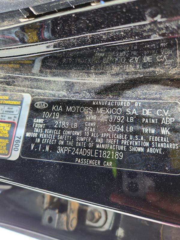 58323346 :رقم المزاد ، 3KPF24AD9LE182189 vin ، 2020 Kia Forte مزاد بيع