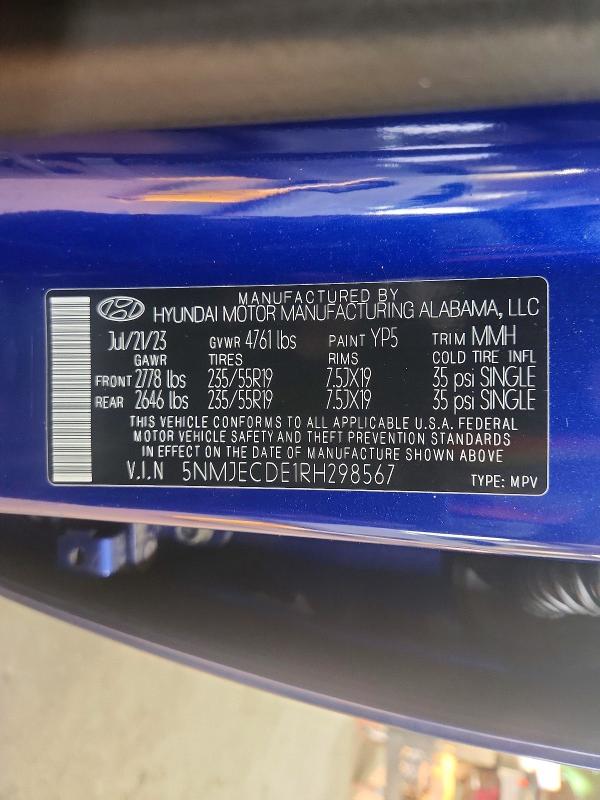 61889726 :رقم المزاد ، 5NMJECDE1RH298567 vin ، 2024 Hyundai Tucson مزاد بيع