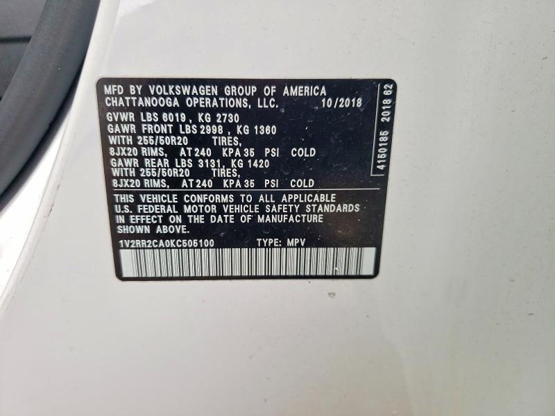 Aukcja sprzedaży 2019 Volkswagen Atlas, vin: 1V2RR2CA0KC505100, numer aukcji: 61300976
