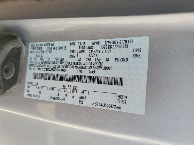 2018 Ford F150 მანქანა იყიდება აუქციონზე, vin: 1FTMF1CBXJKD80165, აუქციონის ნომერი: 85604205