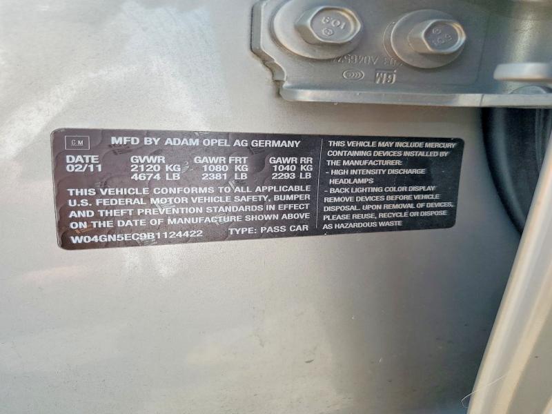 2011 Buick Regal მანქანა იყიდება აუქციონზე, vin: W04GN5EC9B1124422, აუქციონის ნომერი: 62324506