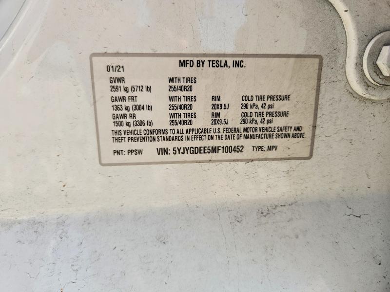 Продажа на аукционе авто 2021 Tesla Model X Ev, vin: 5YJYGDEE5MF100452, номер лота: 61583596