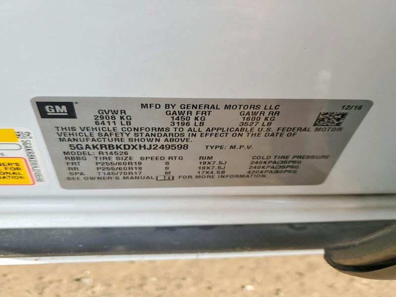 2017 Buick Enclave მანქანა იყიდება აუქციონზე, vin: 5GAKRBKDXHJ249598, აუქციონის ნომერი: 60637996