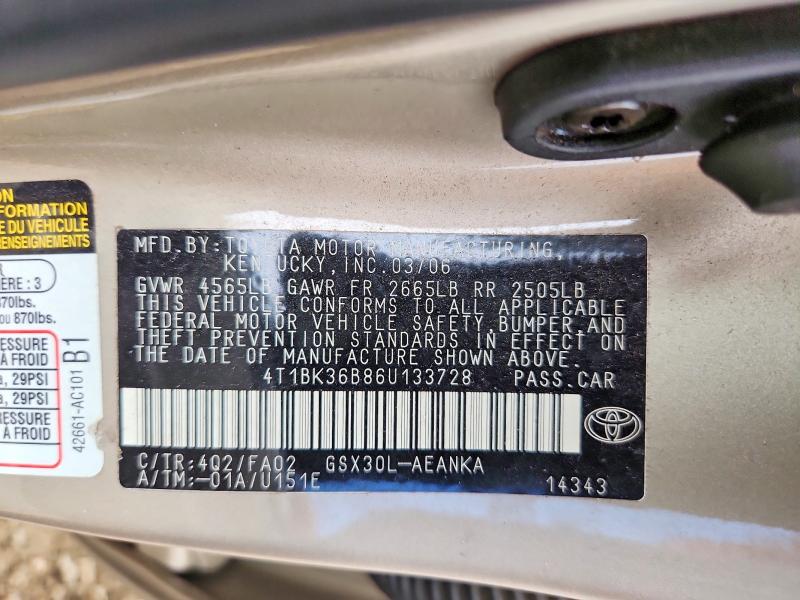 2006 Toyota Avalon მანქანა იყიდება აუქციონზე, vin: 4T1BK36B86U133728, აუქციონის ნომერი: 62631536