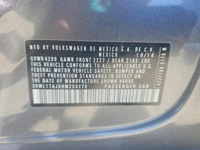 Aukcja sprzedaży 2017 Volkswagen Jetta, vin: 3VWL17AJ5HM259275, numer aukcji: 61084536
