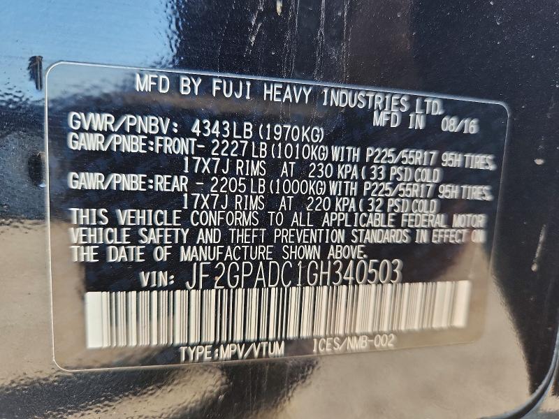 Продаж на аукціоні авто 2016 Suba Crosstrek, vin: JF2GPADC1GH340503, номер лоту: 58844466