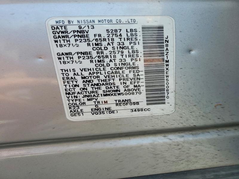Продаж на аукціоні авто 2014 Nissan Murano, vin: JN8AZ1MWXEW500870, номер лоту: 59189136