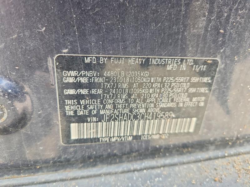 61124596 :رقم المزاد ، JF2SHADC3CH419589 vin ، 2012 Subaru Forester مزاد بيع